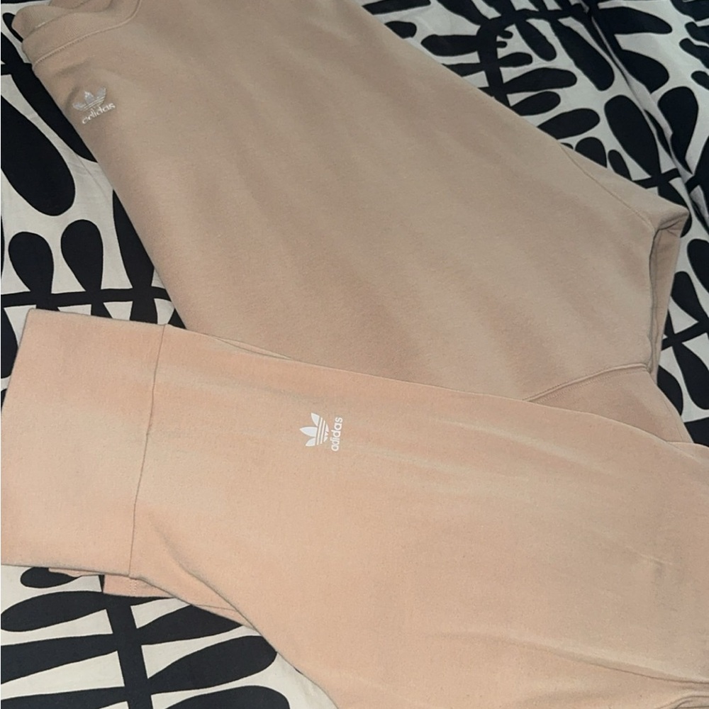 Adidas Crewneck and Tan Bottoms